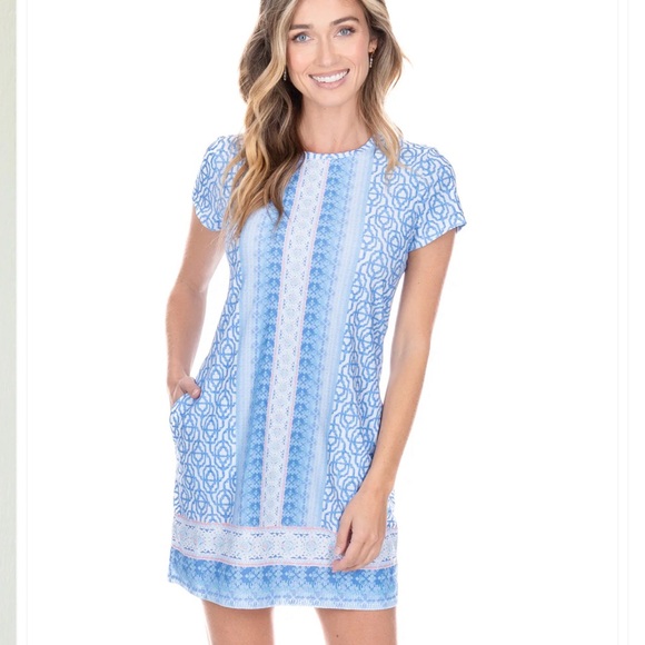 Cabana Life Pink and Red Patterned Short Sleeve Beach Pool Coverup Dress UPF50+ - Picture 8 of 14